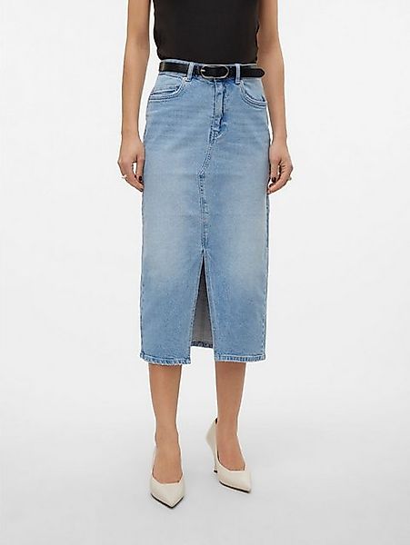 Vero Moda Sommerrock Wadenlanger Denim Jeansrock mit Schlitz 5-Pocket VMVER günstig online kaufen