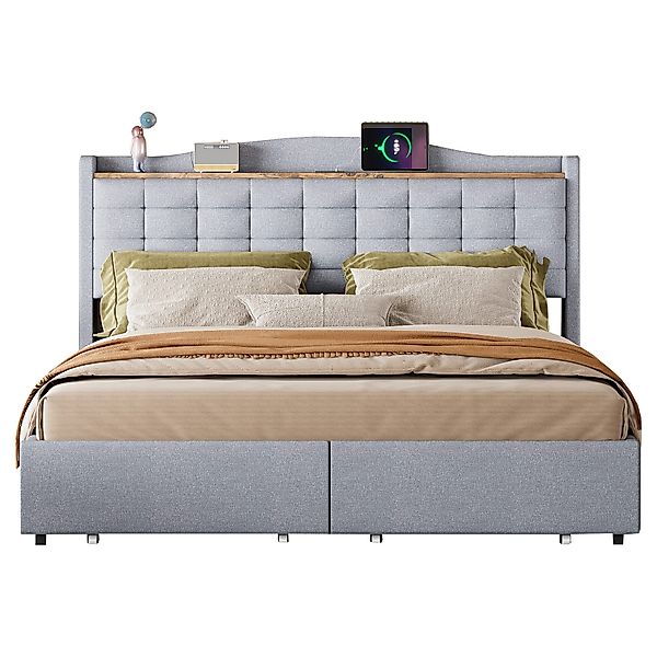 OKWISH Polsterbett Stauraumbett Doppelbett, Nachttisch mit günstig online kaufen