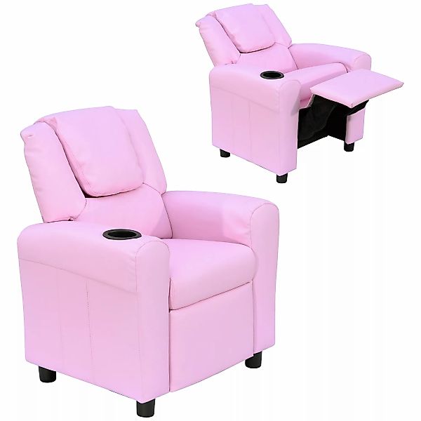 HOMCOM Kindersofa mit Liegefunktion für Kinder 3-6 Jahre, Rosa, mit Becherh günstig online kaufen