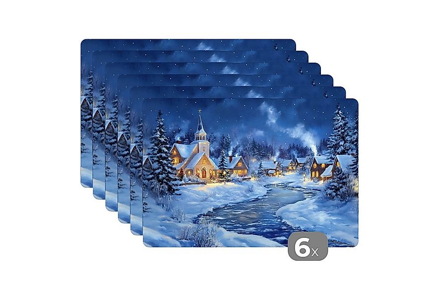 MuchoWow Platzset Winterabend - Weihnachtsdorf - Dunkelheit, (6-St), Platzs günstig online kaufen