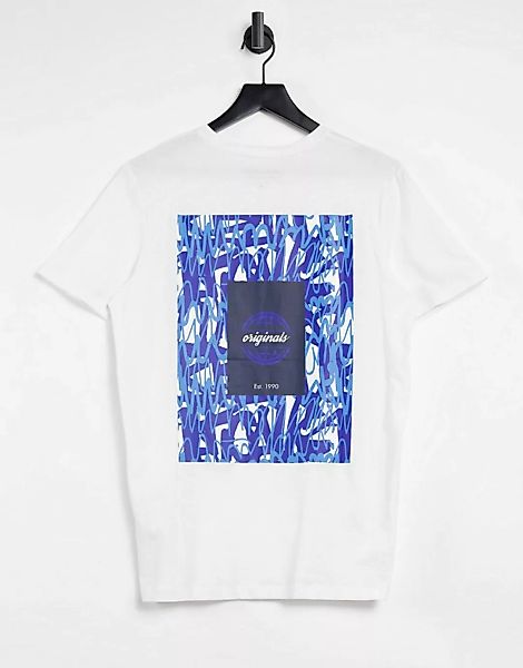 Jack & Jones – Originals – T-Shirt mit Graffiti-Print hinten in Weiß günstig online kaufen