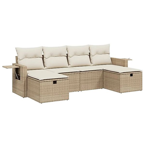 vidaXL 6-Tlg Garten-Sofagarnitur mit Kissen Beige Poly Rattan 3263854 günstig online kaufen