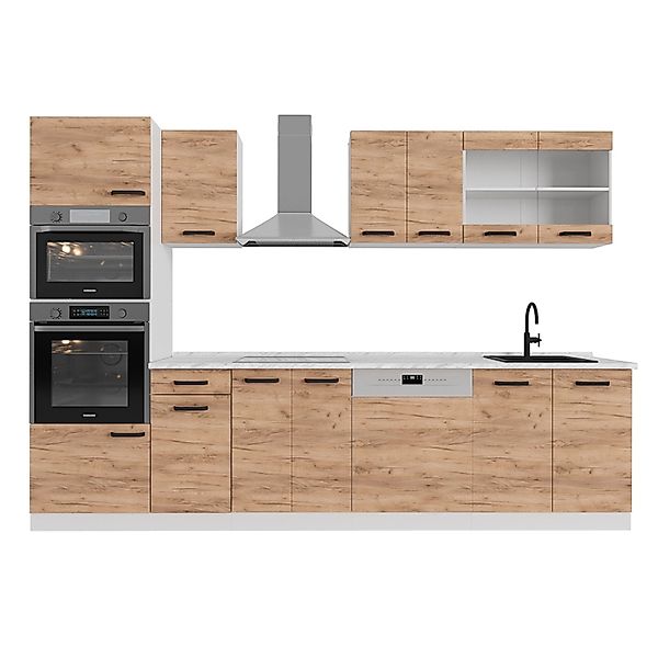Vicco R-Line Komplettküche Goldkraft Eiche/Weiß 300 cm AP Eiche günstig online kaufen