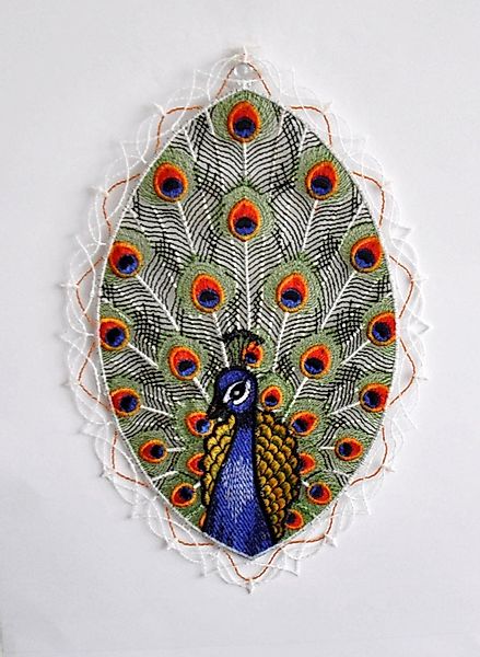 Stickereien Plauen Fensterbild "Pfau" günstig online kaufen