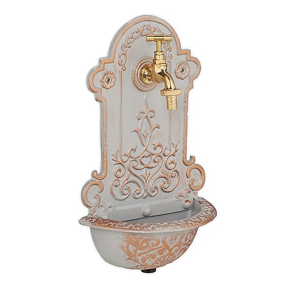 relaxdays Gartenbrunnen Verzierter Wandbrunnen in Gold günstig online kaufen