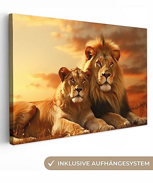 OneMillionCanvasses® Leinwandbild Löwen - Sonnenuntergang - Afrika - Savann günstig online kaufen