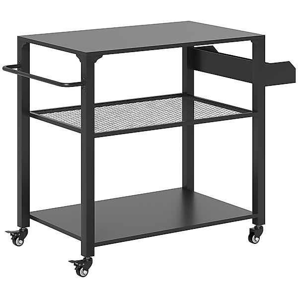 Outsunny Grillwagen 3-Etagen Servierwagen mit Arbeitsfläche Ablagen Räder, günstig online kaufen