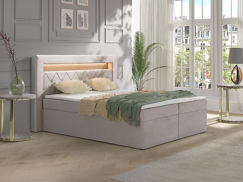 Deko-Komplett-Set mit Bett-Kopfteil mit LED-Beleuchtung + Bettgestell mit B günstig online kaufen