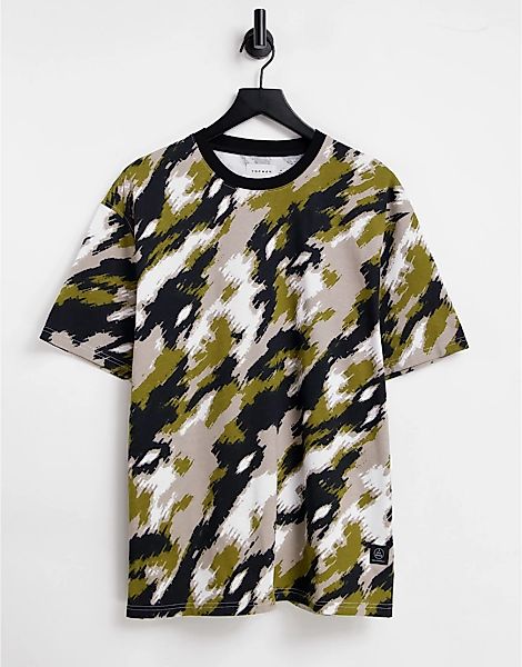 Topman – Oversize-T-Shirt mit gestrichenem Military-Muster-Mehrfarbig günstig online kaufen