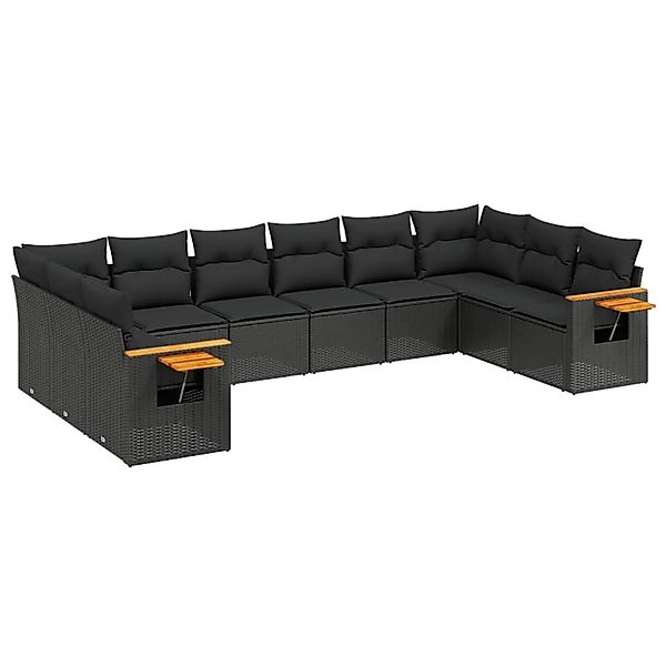 vidaXL 10-Tlg Garten-Sofagarnitur mit Kissen Schwarz Poly Rattan 3227161 günstig online kaufen