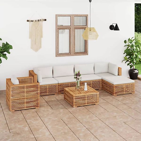 7-tlg. Garten-lounge-set Mit Creme Kissen Massivholz Teak günstig online kaufen