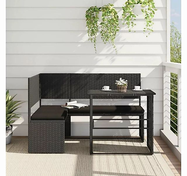 vidaXL Loungesofa Gartensofa in L-Form mit Tisch und Kissen Schwarz Poly Ra günstig online kaufen