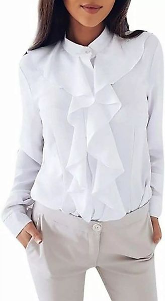FIDDY Langarmshirt Bluse Tops Damen Einfarbig Langarm Rüschen-Front Shirt günstig online kaufen