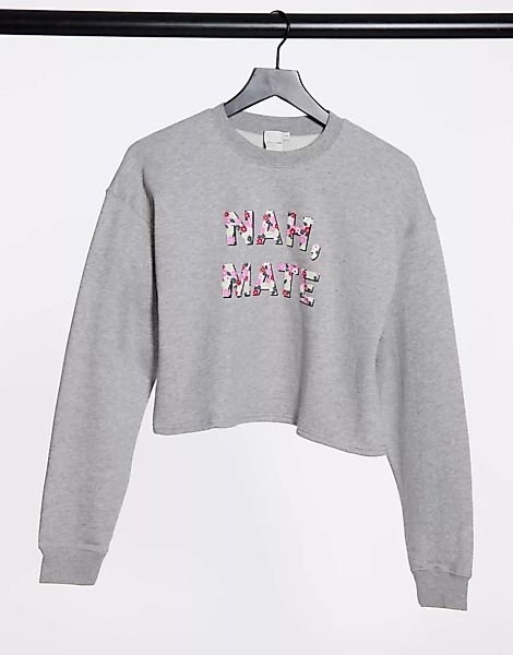 Skinny Dip – Kurz geschnittener, grauer Pullover mit Blumenprint günstig online kaufen