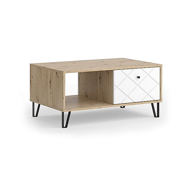 Vicco Couchtisch Nizza, Artisan/Weiß/Weiß, 90.2 x 59.4 cm mit offenem Fach günstig online kaufen
