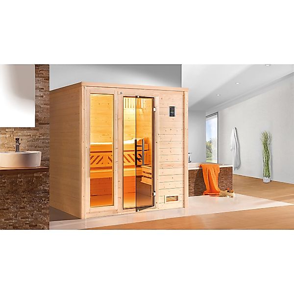Weka Massivholzsauna Bergen 2 Sparset 5,4 kW Kompakt Glastür/Fenster günstig online kaufen