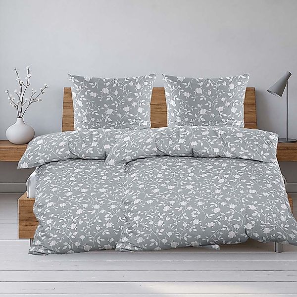 Casa Colori Bettwäsche Seersucker-Bettwäsche "Blütentraum" Silber-Grau günstig online kaufen