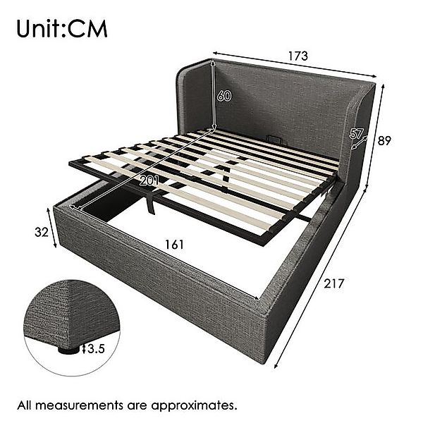 HAUSS SPOLE Polsterbett 160×200 Doppelbett mit Breite Seitenlehn, Leinen, G günstig online kaufen