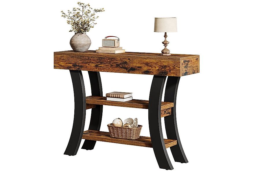 Tribesigns Konsolentisch 105cm Konsolentisch, 3-stöckiger rustikaler Sofati günstig online kaufen