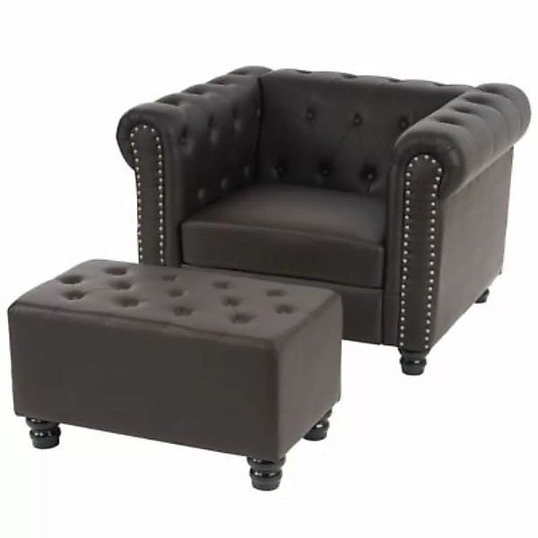 HWC Mendler Luxus Sessel, runde Füße braun mit Ottomane günstig online kaufen