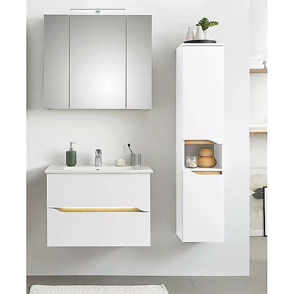 Badezimmer Set mit beleuchtetem Waschtischgriff und Keramik Waschbecken QUE günstig online kaufen
