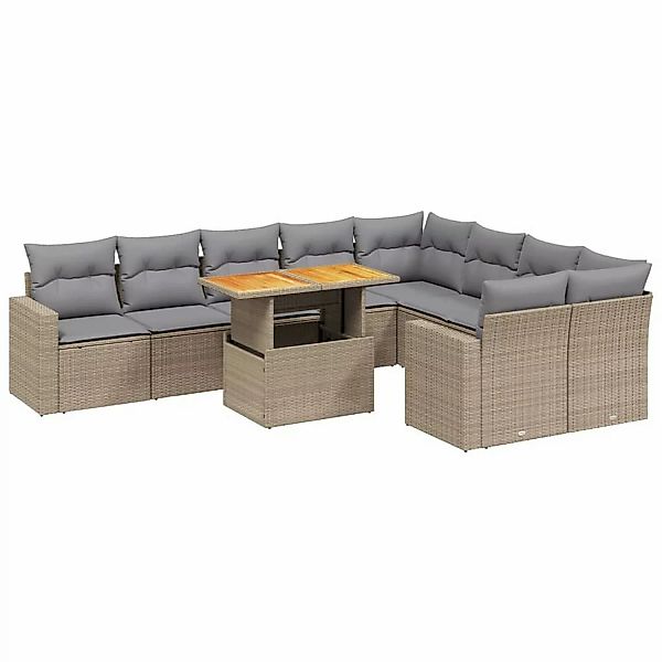 vidaXL 10-tlg Garten-Sofagarnitur mit Kissen Beige Poly Rattan Modell 203 günstig online kaufen
