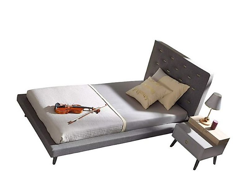Xlmoebel Bett Jugendzimmer-Set mit Bett und Nachttisch, Holz, grau, 100 cm, günstig online kaufen