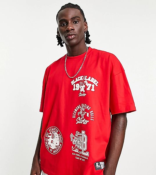 Starter – Kurzärmliges T-Shirt in Weiß mit Vintage-Abzeichen-Rot günstig online kaufen