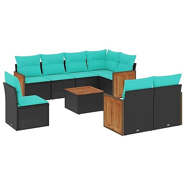 vidaXL 9-Tlg Gartensofa-Set mit Kissen Schwarz Polyrattan 3227849 günstig online kaufen