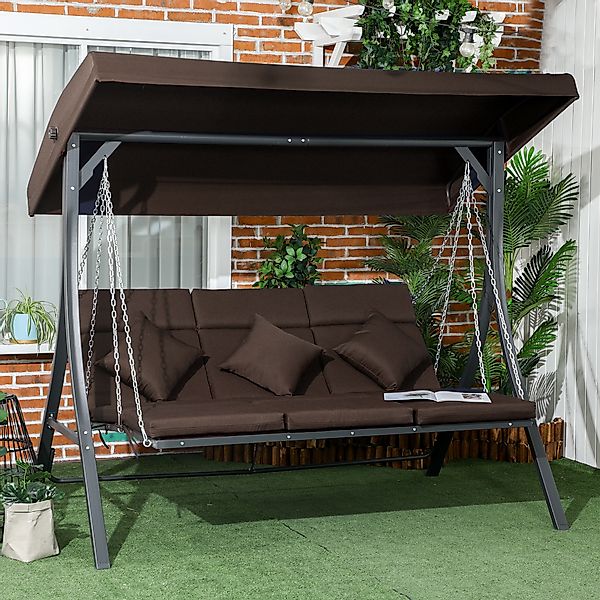 Outsunny Hollywoodschaukel Gartenschaukel mit Sonnendach, 3-Sitzer, günstig online kaufen