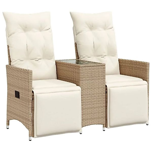 vidaXL Gartensofa 2-Sitzer Verstellbar mit Tisch Beige Poly Rattan 365718 günstig online kaufen