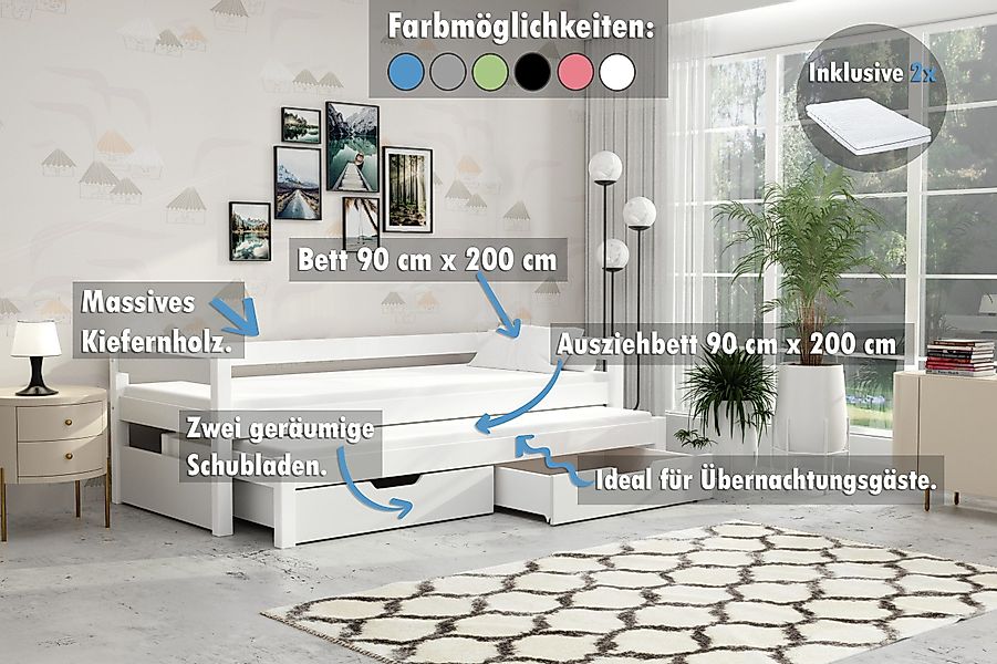 thematys Kinderbett mit Ausziehbett 2 Schubladen günstig online kaufen