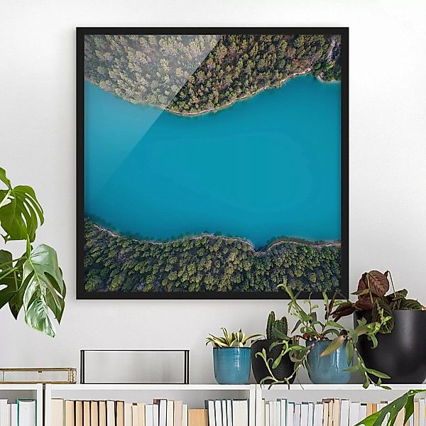 Bild mit Rahmen Natur & Landschaft - Quadrat Luftbild - Tiefblauer See günstig online kaufen