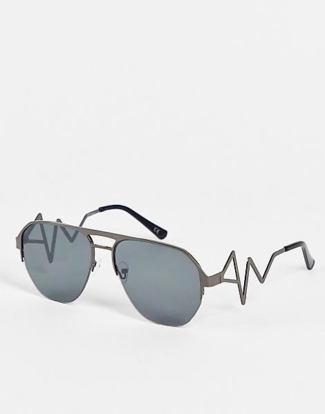 Jeepers Peepers – Sonnenbrille mit Rahmendesign und Gläsern in Schwarz-Silb günstig online kaufen