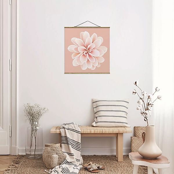 Stoffbild mit Posterleisten Dahlie Rosa Pastell Weiß Zentriert günstig online kaufen
