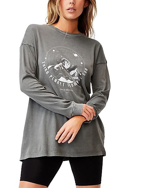 Cotton On – Locker geschnittenes, langärmliges Boyfriend-Shirt in Grau mit günstig online kaufen