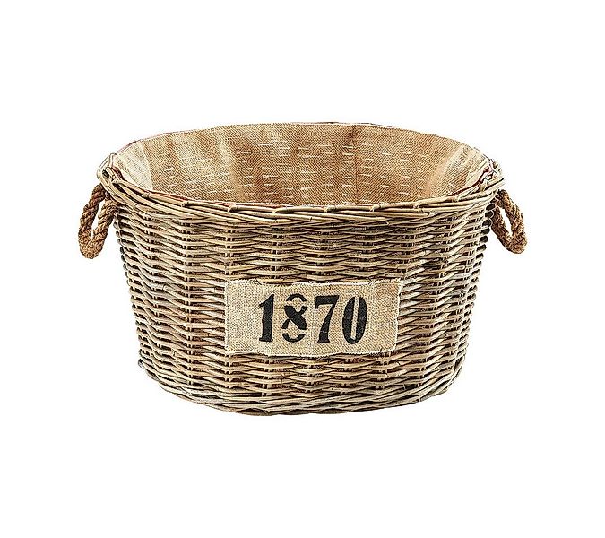 Kaminholzkorb Holzkorb für Kaminholz oval - Rattan grau - Jutestoff günstig online kaufen