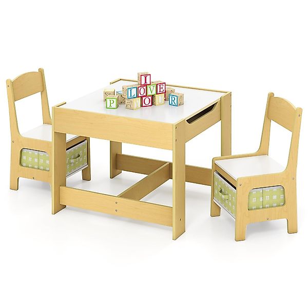 COSTWAY Kindersitzgruppe, 3tlg. Kindertisch mit 2 günstig online kaufen