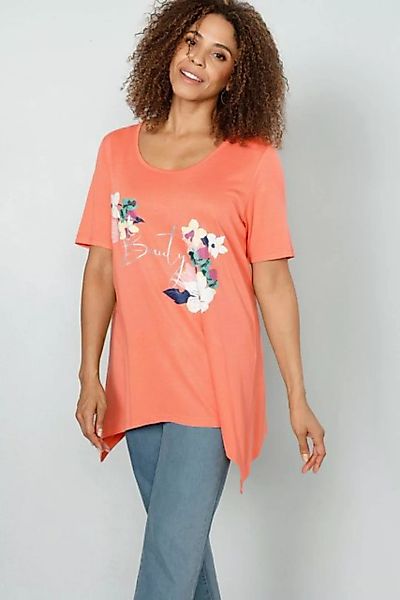 MIAMODA Rundhalsshirt T-Shirt Blumenmotiv Zipfelsaum günstig online kaufen