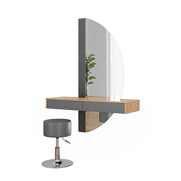 Vicco Schminktisch Melisa Grau/Eiche 120 cm mit Beleuchtung und Hocker günstig online kaufen