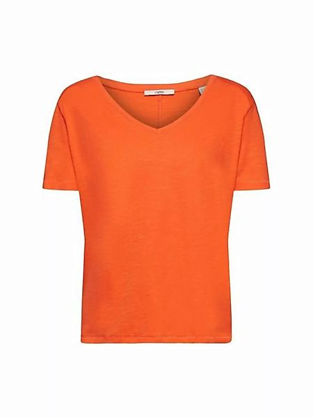 Esprit T-Shirt Baumwoll-T-Shirt mit V-Ausschnitt und Ziernähten (1-tlg) günstig online kaufen
