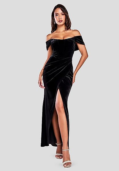 Goddiva Maxikleid Draped Shoulder Velvet Corset Maxi Dress langes Kleid, mi günstig online kaufen