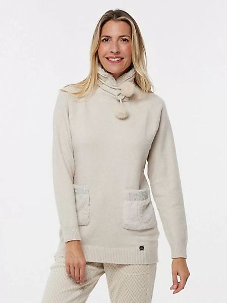 Georg Stiels Strickpullover Sweater koerpernah mit Fellkragen günstig online kaufen