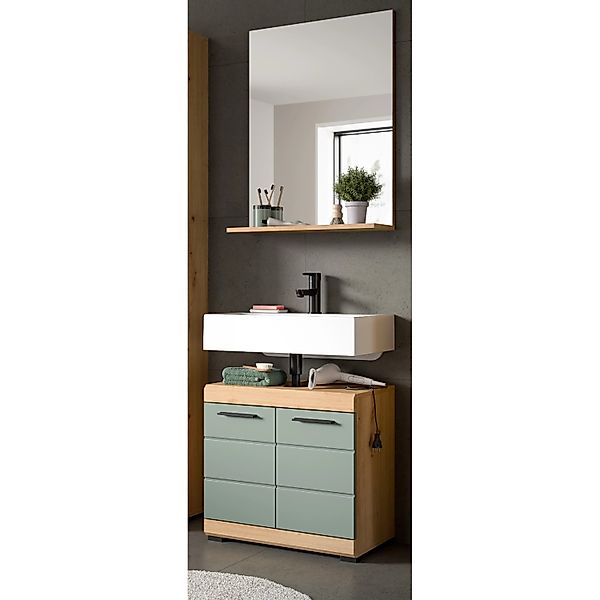 Inn.Furn Badmöbel Set 2-teilig in Grün und Eiche 60 cm Shawn günstig online kaufen