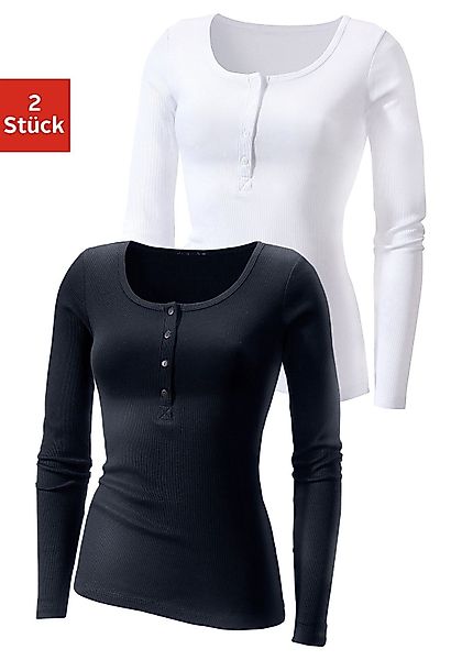 H.I.S Langarmshirt "mit kurzer Knopfleiste", (2er-Pack), aus modischer Ripp günstig online kaufen