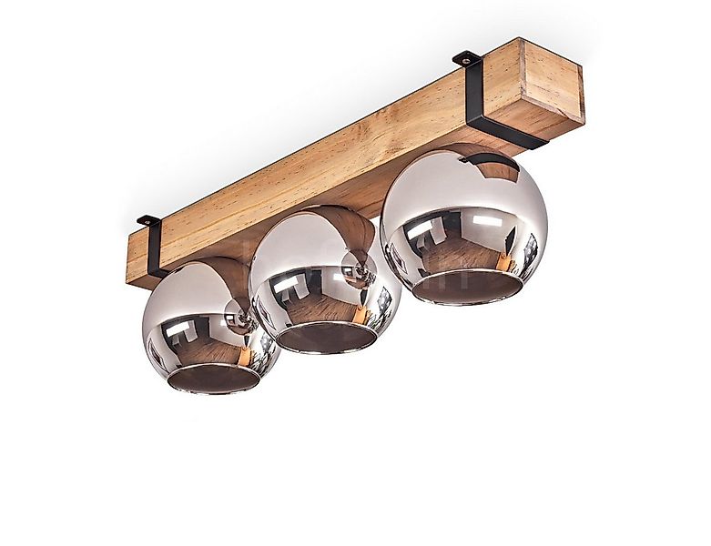 hofstein Deckenleuchte Deckenlampe aus Metall/Holz/Glas in Schwarz/Natur/Ch günstig online kaufen