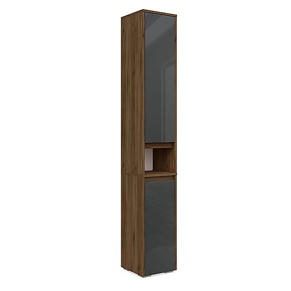 Vicco Badschrank Majest Anthrazit Hochglanz/Nussbaum 30 x 192 cm günstig online kaufen