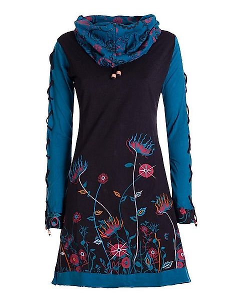 Vishes Minikleid Damen Blumen-Kleid Baumwollkleid Langarm-Shirtkleid Schal- günstig online kaufen
