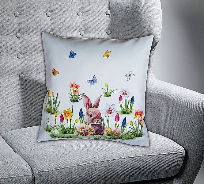 texpot Kissenhülle Dekokissen Druck Osterhase Blumenwiese Ostern Frühling, günstig online kaufen