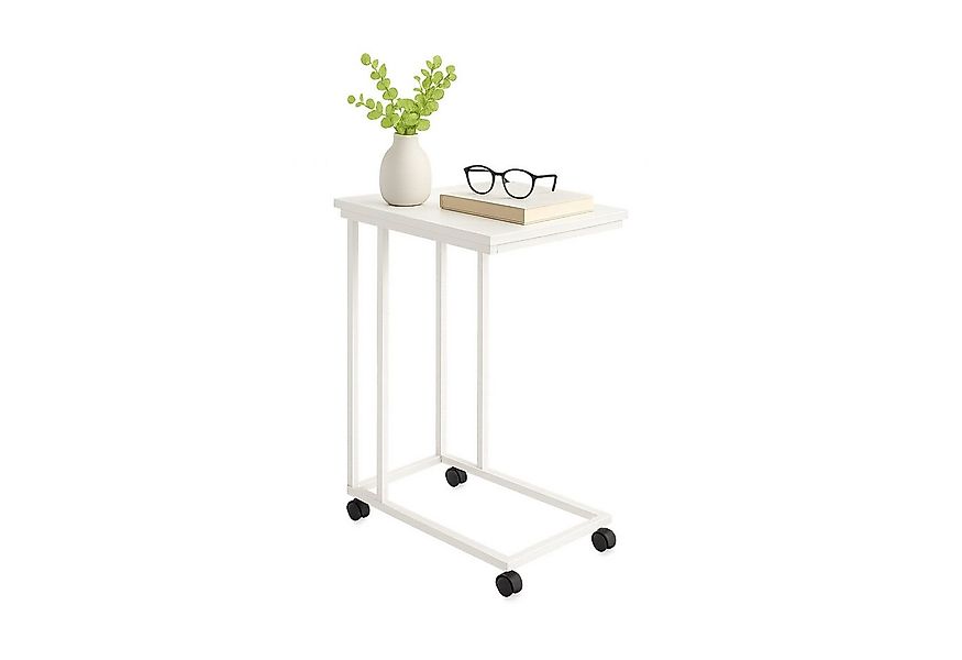 relaxdays Beistelltisch mit Rollen C Form, weiß günstig online kaufen